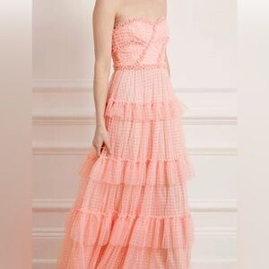 Needle & Thread 
Caroline strapless ruffled tiered gingham tulle gown